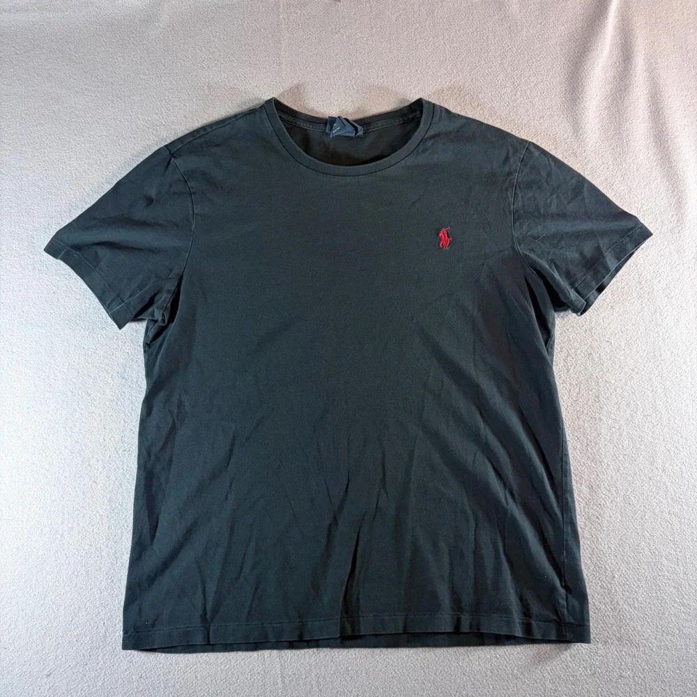 Polo Ralph Lauren Mens Custom Fit Crewneck T-Shirt Black Red Pony Logo Large